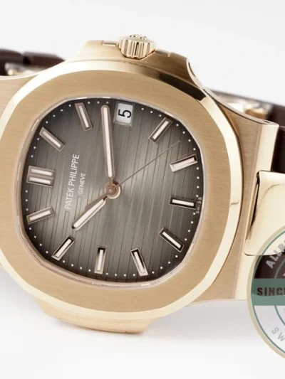 Replica Nautilus 5711-001 Patek Philippe 40 mm, Rose Gold, Grey Dial, Brown Rubber - High-Grade Replica Watch
