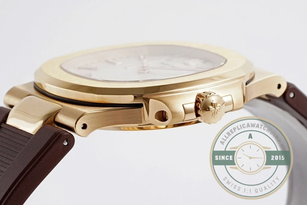 Replica Nautilus 5711-001 Patek Philippe 40 mm, Rose Gold, Grey Dial, Brown Rubber - Budget Luxury Replica Watch