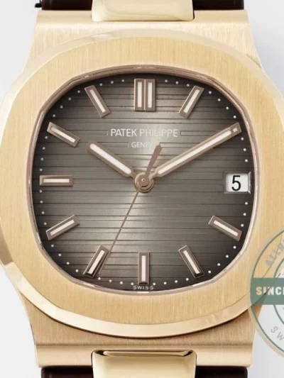 Replica Nautilus 5711-001 Patek Philippe 40 mm, Rose Gold, Grey Dial, Brown Rubber - Factory Super Clone Watch