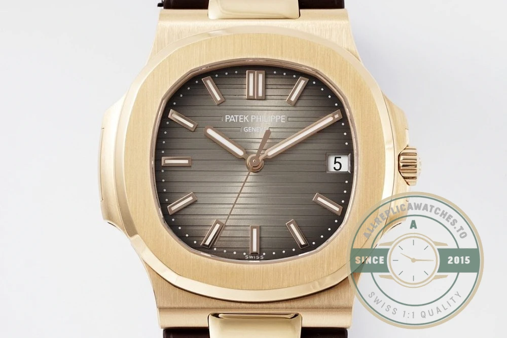 Replica Nautilus 5711-001 Patek Philippe 40 mm, Rose Gold, Grey Dial, Brown Rubber - Factory Super Clone Watch