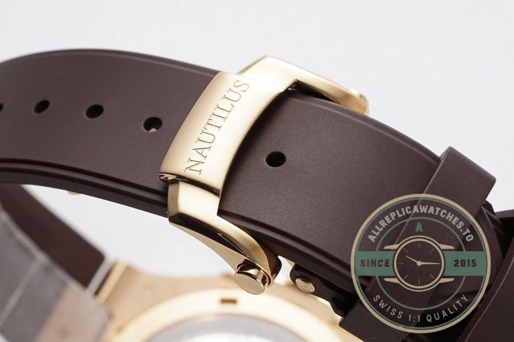 Replica Nautilus 5711-001 Patek Philippe 40 mm, Rose Gold, Grey Dial, Brown Rubber - Premium Super Clone Watch