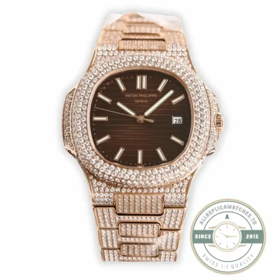 Replica Nautilus 5711-1300A-001 Patek Philippe 40 mm, Brown Dial, Iced Out - 1:1 Swiss Replica Watch