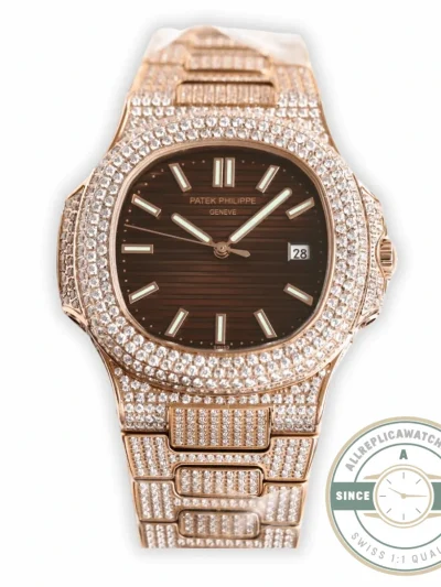 Replica Nautilus 5711-1300A-001 Patek Philippe 40 mm, Brown Dial, Iced Out - 1:1 Swiss Replica Watch