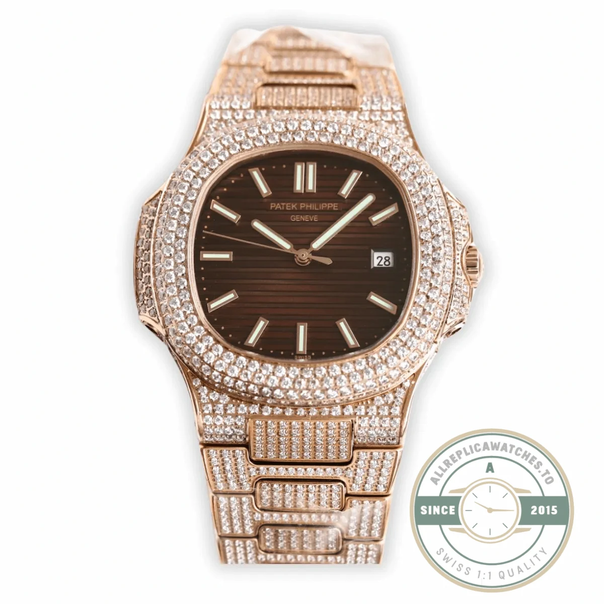 Replica Nautilus 5711-1300A-001 Patek Philippe 40 mm, Brown Dial, Iced Out - 1:1 Swiss Replica Watch