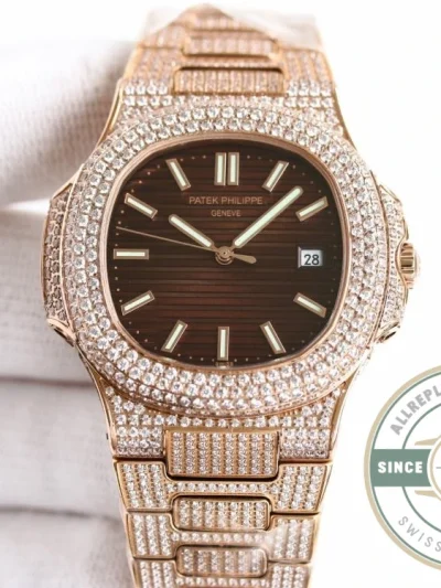 Replica Nautilus 5711-1300A-001 Patek Philippe 40 mm, Brown Dial, Iced Out - Swiss-Made Clone Watch