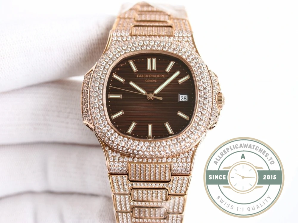 Replica Nautilus 5711-1300A-001 Patek Philippe 40 mm, Brown Dial, Iced Out - Swiss-Made Clone Watch