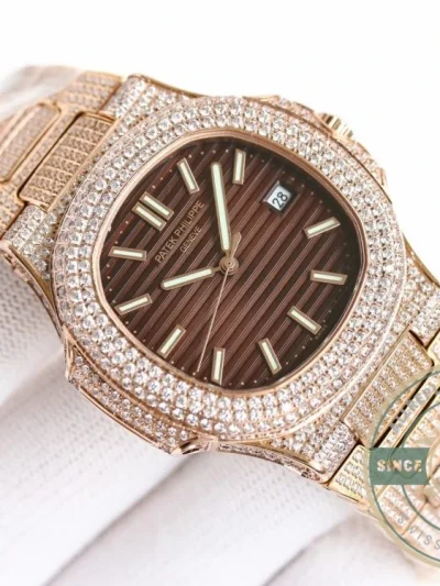 Replica Nautilus 5711-1300A-001 Patek Philippe 40 mm, Brown Dial, Iced Out - Affordable Super Clone Watch