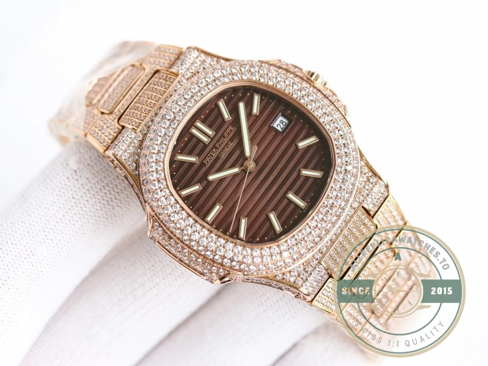 Replica Nautilus 5711-1300A-001 Patek Philippe 40 mm, Brown Dial, Iced Out - Affordable Super Clone Watch