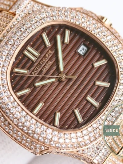 Replica Nautilus 5711-1300A-001 Patek Philippe 40 mm, Brown Dial, Iced Out - Swiss Movement Replica Watch