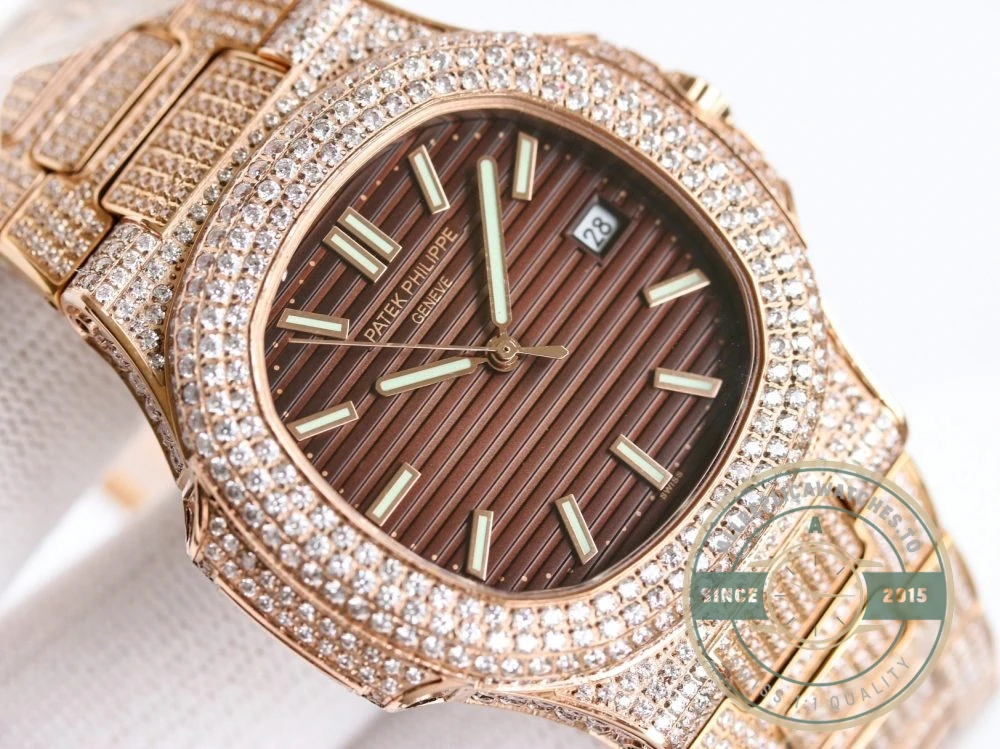 Replica Nautilus 5711-1300A-001 Patek Philippe 40 mm, Brown Dial, Iced Out - Swiss Movement Replica Watch