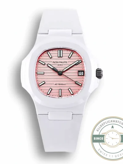 Replica Nautilus 5711/1A-018 Patek Philippe 40 mm, Rubber Strap Pink Dial - Premium Super Clone Watch