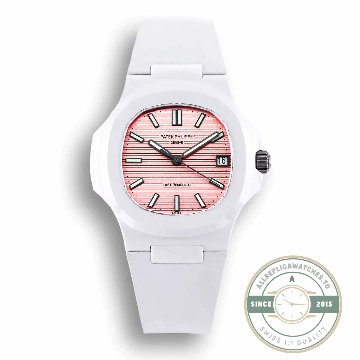 Replica Nautilus 5711/1A-018 Patek Philippe 40 mm, Rubber Strap Pink Dial - Premium Super Clone Watch