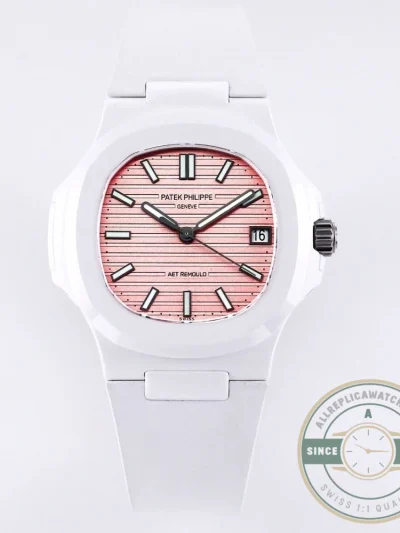 Replica Nautilus 5711/1A-018 Patek Philippe 40 mm, Rubber Strap Pink Dial - Budget Luxury Replica Watch