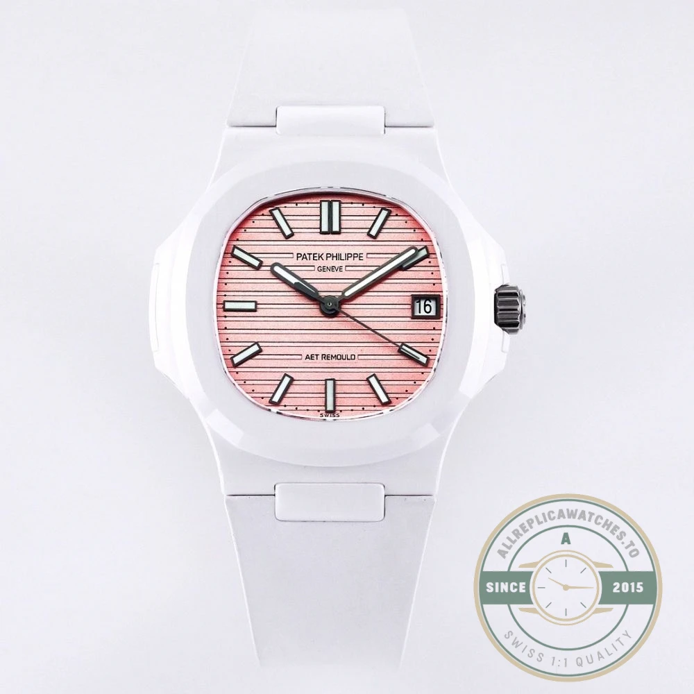 Replica Nautilus 5711/1A-018 Patek Philippe 40 mm, Rubber Strap Pink Dial - Budget Luxury Replica Watch