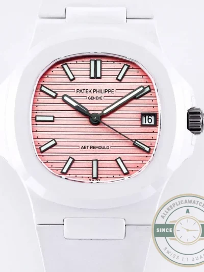 Replica Nautilus 5711/1A-018 Patek Philippe 40 mm, Rubber Strap Pink Dial - Luxury Replica Watch