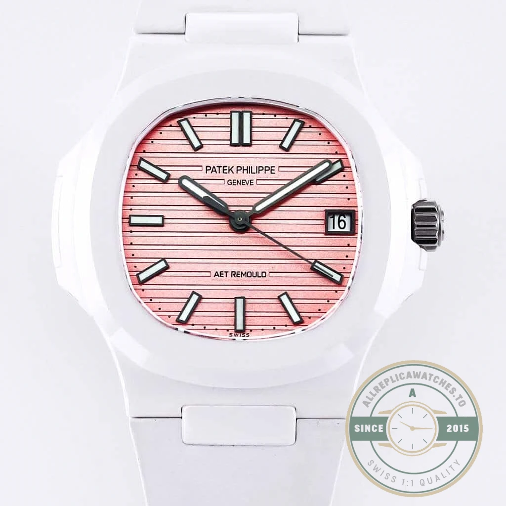 Replica Nautilus 5711/1A-018 Patek Philippe 40 mm, Rubber Strap Pink Dial - Luxury Replica Watch