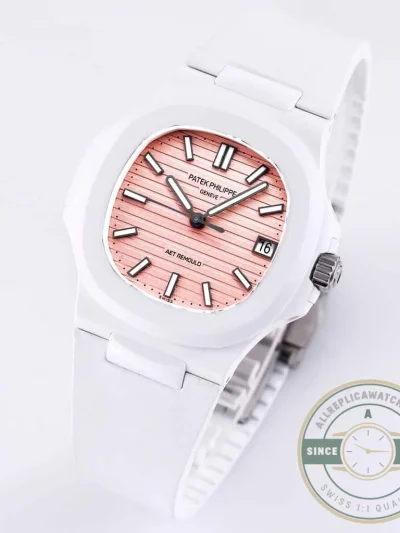 Replica Nautilus 5711/1A-018 Patek Philippe 40 mm, Rubber Strap Pink Dial - 1:1 Swiss Replica Watch