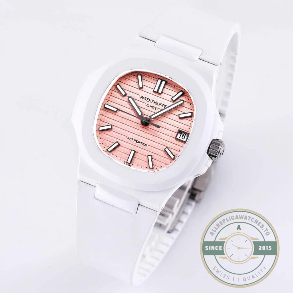 Replica Nautilus 5711/1A-018 Patek Philippe 40 mm, Rubber Strap Pink Dial - 1:1 Swiss Replica Watch
