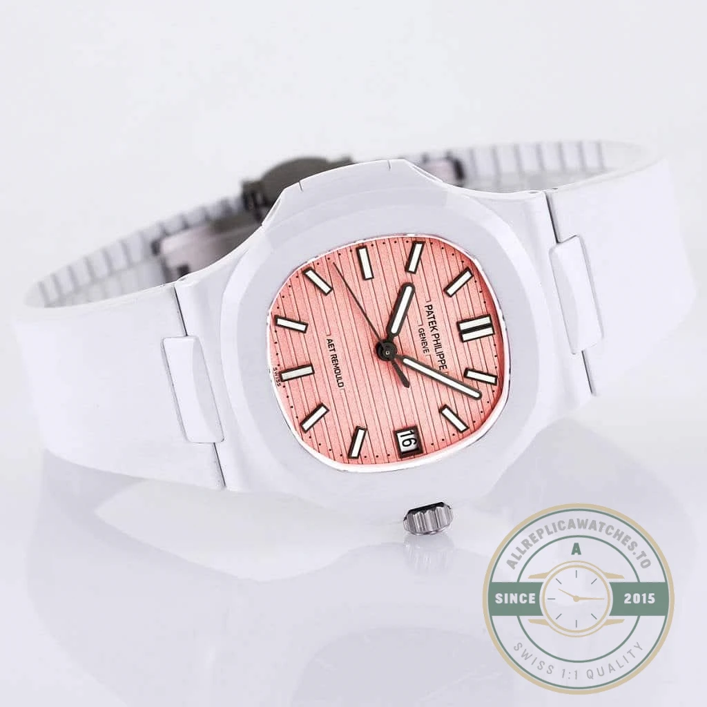 Replica Nautilus 5711/1A-018 Patek Philippe 40 mm, Rubber Strap Pink Dial - 1:1 Swiss Replica Watch