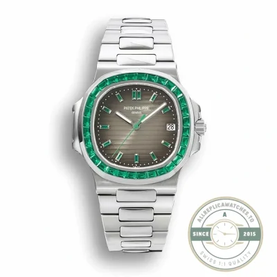 Replica Nautilus 5711/1A-018 Patek Philippe 40 mm, Stainless Steel Khaki Dial Iced out - Affordable Luxury Replica Timepiece