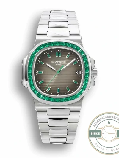 Replica Nautilus 5711/1A-018 Patek Philippe 40 mm, Stainless Steel Khaki Dial Iced out - Affordable Luxury Replica Timepiece