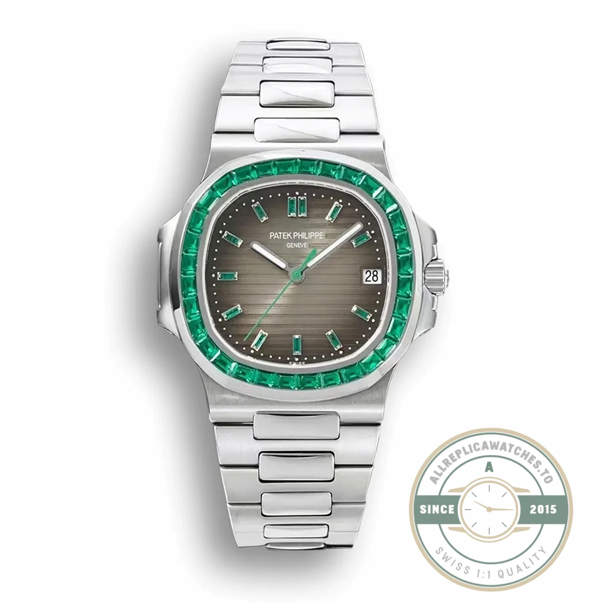 Replica Nautilus 5711/1A-018 Patek Philippe 40 mm, Stainless Steel Khaki Dial Iced out - Affordable Luxury Replica Timepiece