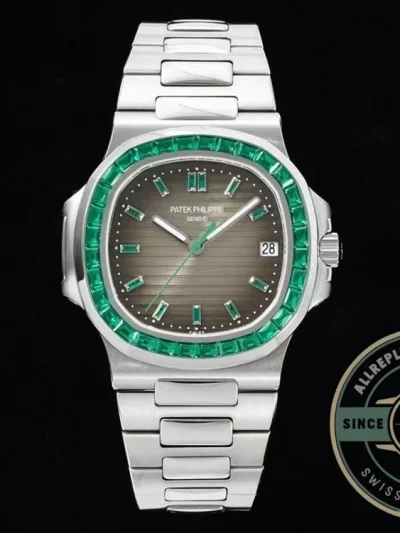 Replica Nautilus 5711/1A-018 Patek Philippe 40 mm, Stainless Steel Khaki Dial Iced out - Swiss Movement Replica Watch