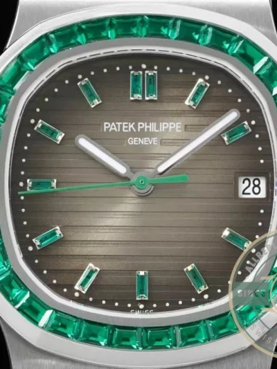 Replica Nautilus 5711/1A-018 Patek Philippe 40 mm, Stainless Steel Khaki Dial Iced out - Swiss Movement Replica Watch