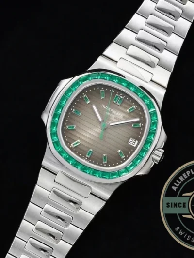 Replica Nautilus 5711/1A-018 Patek Philippe 40 mm, Stainless Steel Khaki Dial Iced out - Factory Super Clone Watch