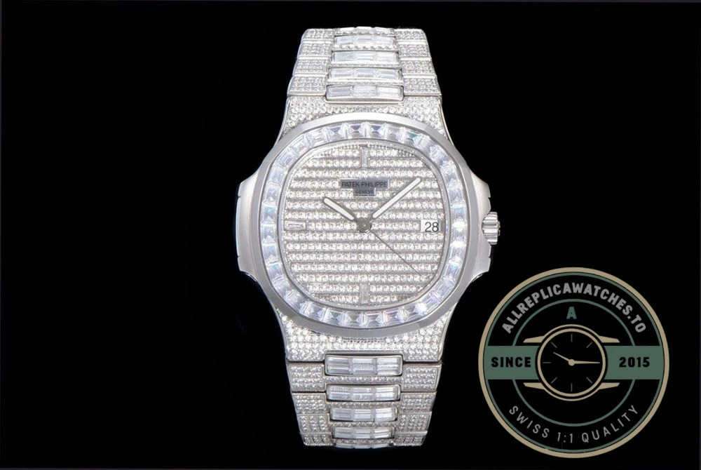 Replica Nautilus 5719/10G Patek Philippe 40 mm, White Gold Baguette Diamonds - Affordable Super Clone Watch