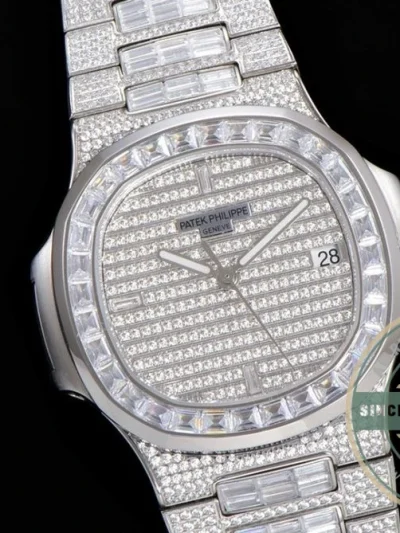 Replica Nautilus 5719/10G Patek Philippe 40 mm, White Gold Baguette Diamonds - Best Quality Replica Watch