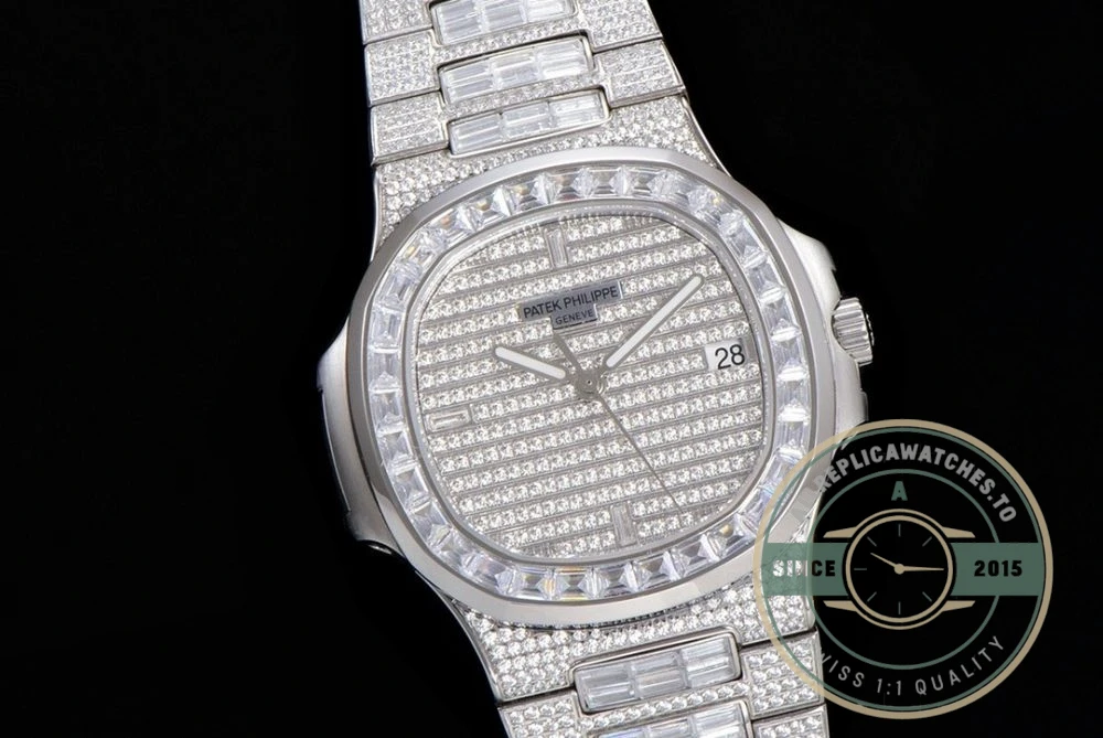Replica Nautilus 5719/10G Patek Philippe 40 mm, White Gold Baguette Diamonds - Affordable Super Clone Watch