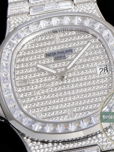 Replica Nautilus 5719/10G Patek Philippe 40 mm, White Gold Baguette Diamonds - 1:1 Swiss Replica Watch