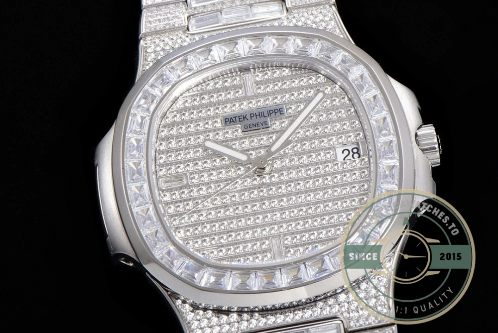 Replica Nautilus 5719/10G Patek Philippe 40 mm, White Gold Baguette Diamonds - 1:1 Swiss Replica Watch