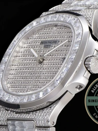 Replica Nautilus 5719/10G Patek Philippe 40 mm, White Gold Baguette Diamonds - Affordable Luxury Replica Timepiece