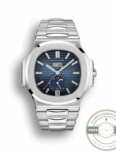 Replica Nautilus 5726/1A-014 Patek Philippe Annual Calendar, Moon phases 40.5 mm, Steel, Blue Dial - Budget Luxury Replica Watch