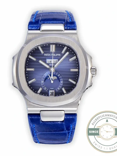 Replica Nautilus 5726A-001 Patek Philippe Annual Calendar, Moon phases. 40.5 mm, Blue Strap, Blue Dial - 1:1 Swiss Replica Watch