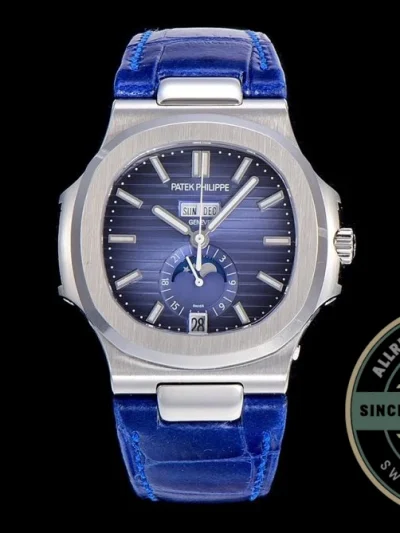 Replica Nautilus 5726A-001 Patek Philippe Annual Calendar, Moon phases. 40.5 mm, Blue Strap, Blue Dial - Factory Super Clone Watch