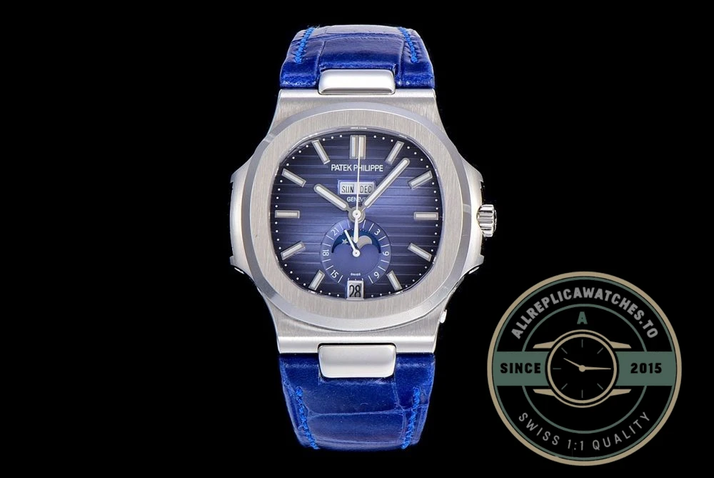 Replica Nautilus 5726A-001 Patek Philippe Annual Calendar, Moon phases. 40.5 mm, Blue Strap, Blue Dial - Factory Super Clone Watch