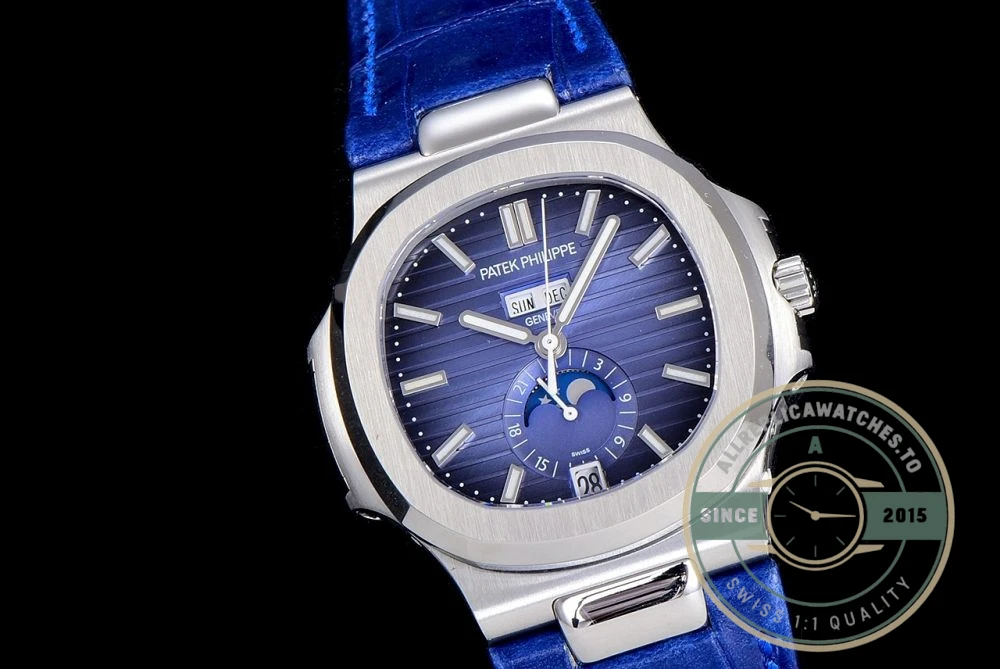 Replica Nautilus 5726A-001 Patek Philippe Annual Calendar, Moon phases. 40.5 mm, Blue Strap, Blue Dial - 1:1 Swiss Replica Watch