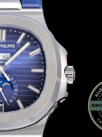 Replica Nautilus 5726A-001 Patek Philippe Annual Calendar, Moon phases. 40.5 mm, Blue Strap, Blue Dial - Swiss-Made Clone Watch