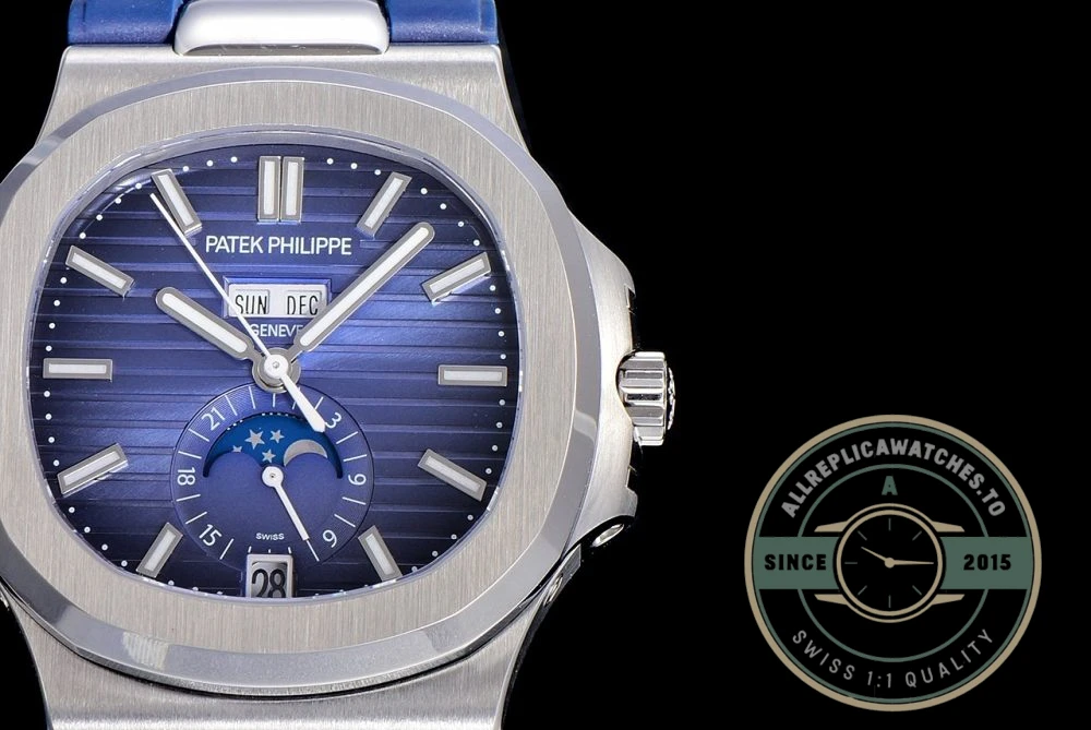 Replica Nautilus 5726A-001 Patek Philippe Annual Calendar, Moon phases. 40.5 mm, Blue Strap, Blue Dial - Swiss-Made Clone Watch