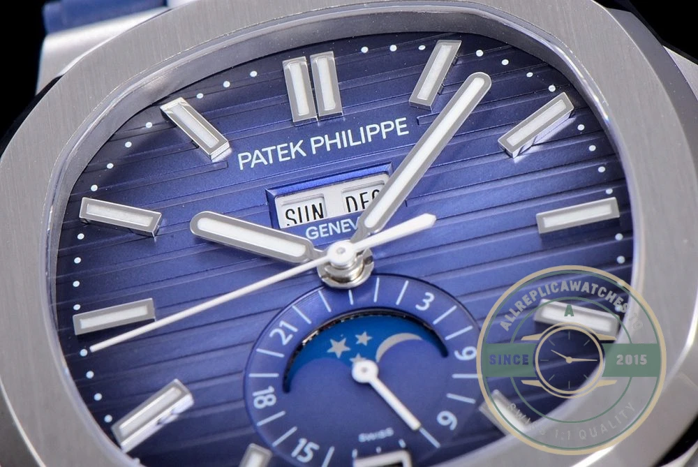 Replica Nautilus 5726A-001 Patek Philippe Annual Calendar, Moon phases. 40.5 mm, Blue Strap, Blue Dial - High-Grade Replica Watch