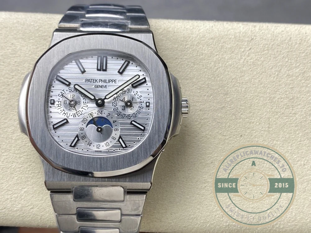 Replica Nautilus 5740/1G-001 Patek Philippe Perpetual Calendar 40 mm, White gold, White Dial - Budget Luxury Replica Watch