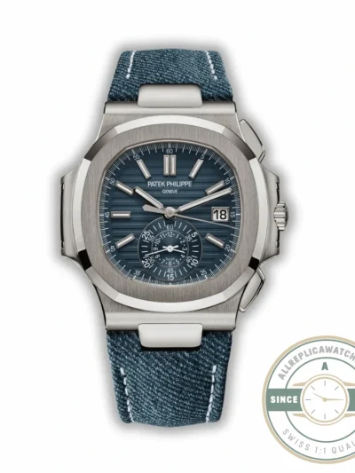 Replica Nautilus 5980/60G-001 Patek Philippe Flyback chronograph, Date 40.5 mm, White gold, Denim - Affordable Super Clone Watch