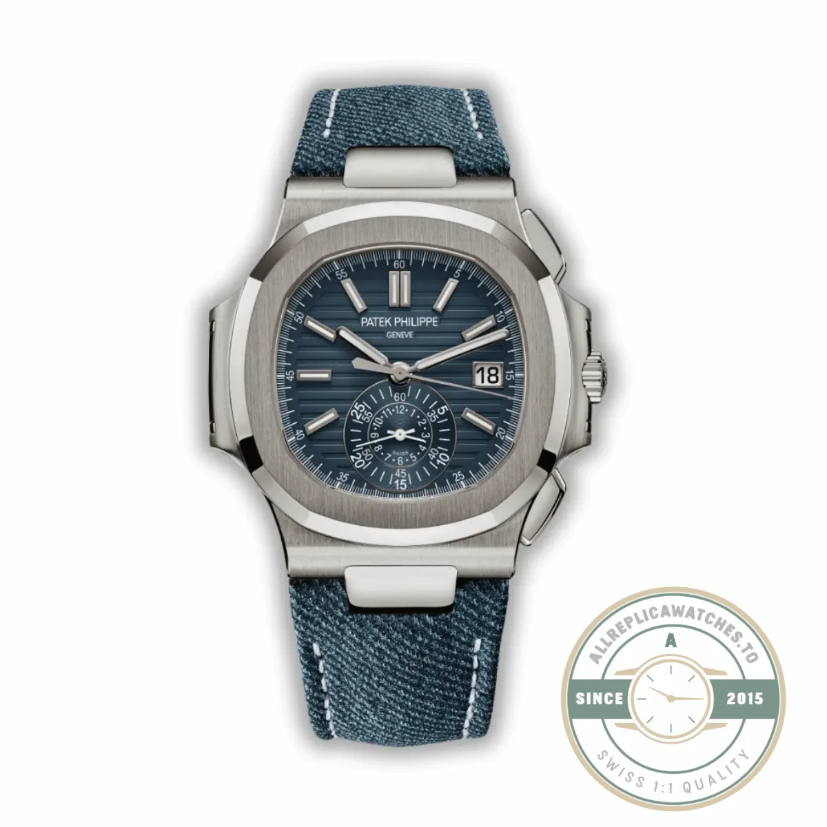 Replica Nautilus 5980/60G-001 Patek Philippe Flyback chronograph, Date 40.5 mm, White gold, Denim - Affordable Super Clone Watch