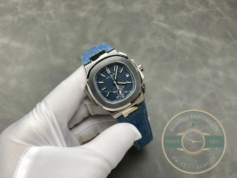 Replica Nautilus 5980/60G-001 Patek Philippe Flyback chronograph, Date 40.5 mm, White gold, Denim - Affordable Super Clone Watch