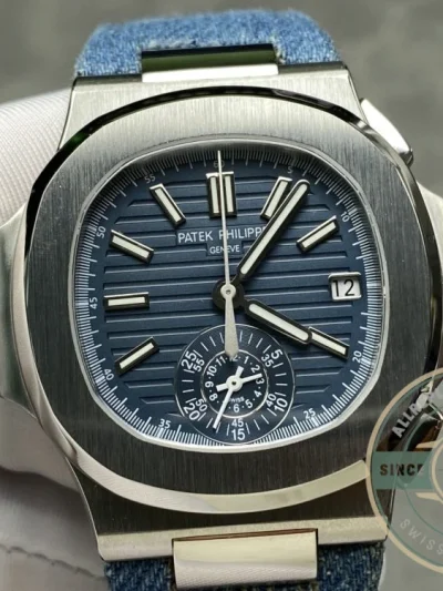Replica Nautilus 5980/60G-001 Patek Philippe Flyback chronograph, Date 40.5 mm, White gold, Denim - Affordable Super Clone Watch