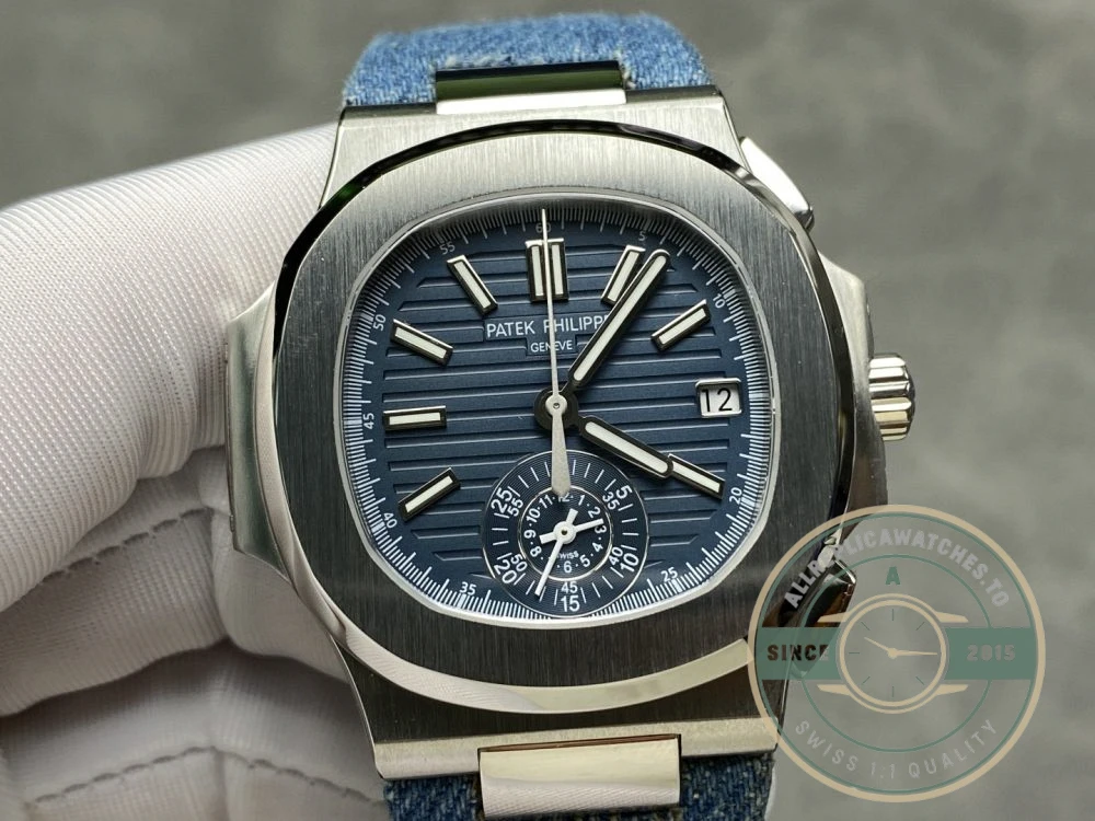 Replica Nautilus 5980/60G-001 Patek Philippe Flyback chronograph, Date 40.5 mm, White gold, Denim - Affordable Super Clone Watch