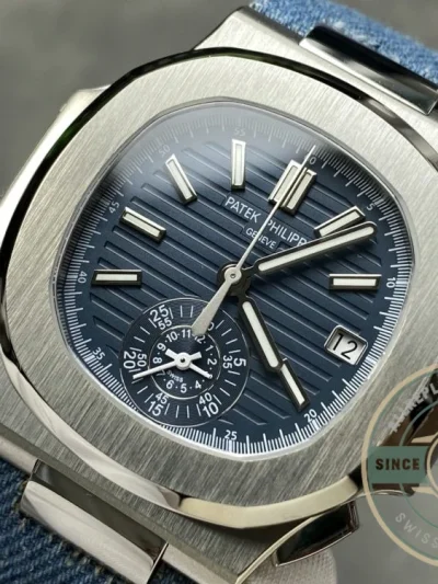 Replica Nautilus 5980/60G-001 Patek Philippe Flyback chronograph, Date 40.5 mm, White gold, Denim - Top-Tier Swiss Replica Watch